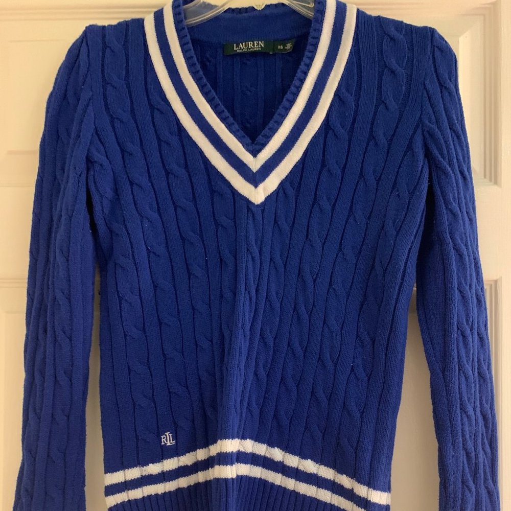 Ralph Lauren Blue V-Neck Sweater: XS